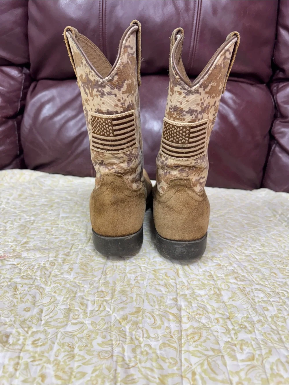 Ariat Brown Suede Cowboy Boots with Desert Camo Shaft